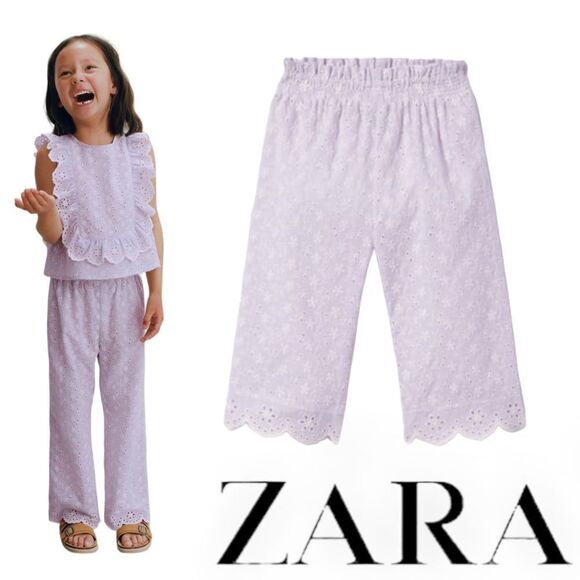 ZARA Kids | Mauve | EMBRDOIERED SCHIFFLI LACE PANTS - Picture 1 of 8